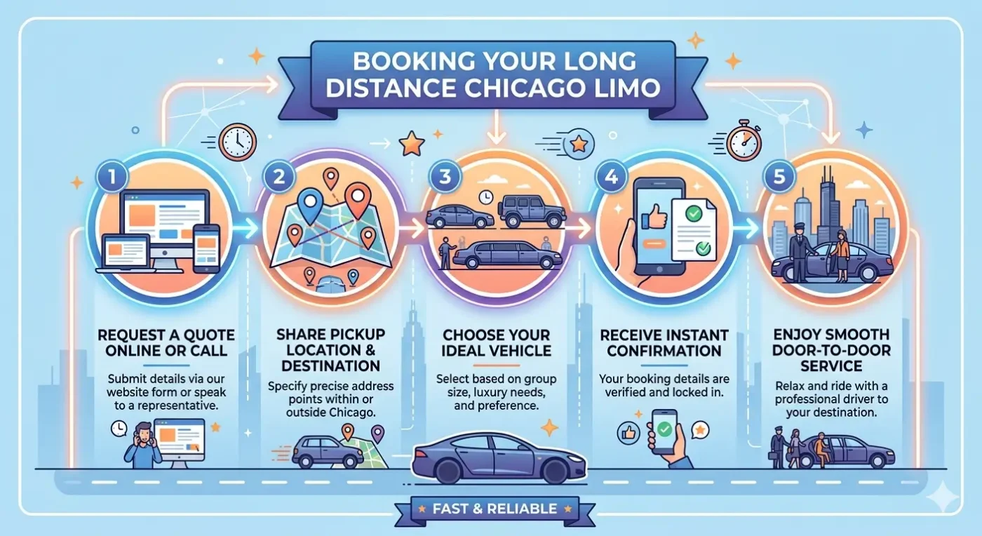 Chicago to other cities long distance booking process