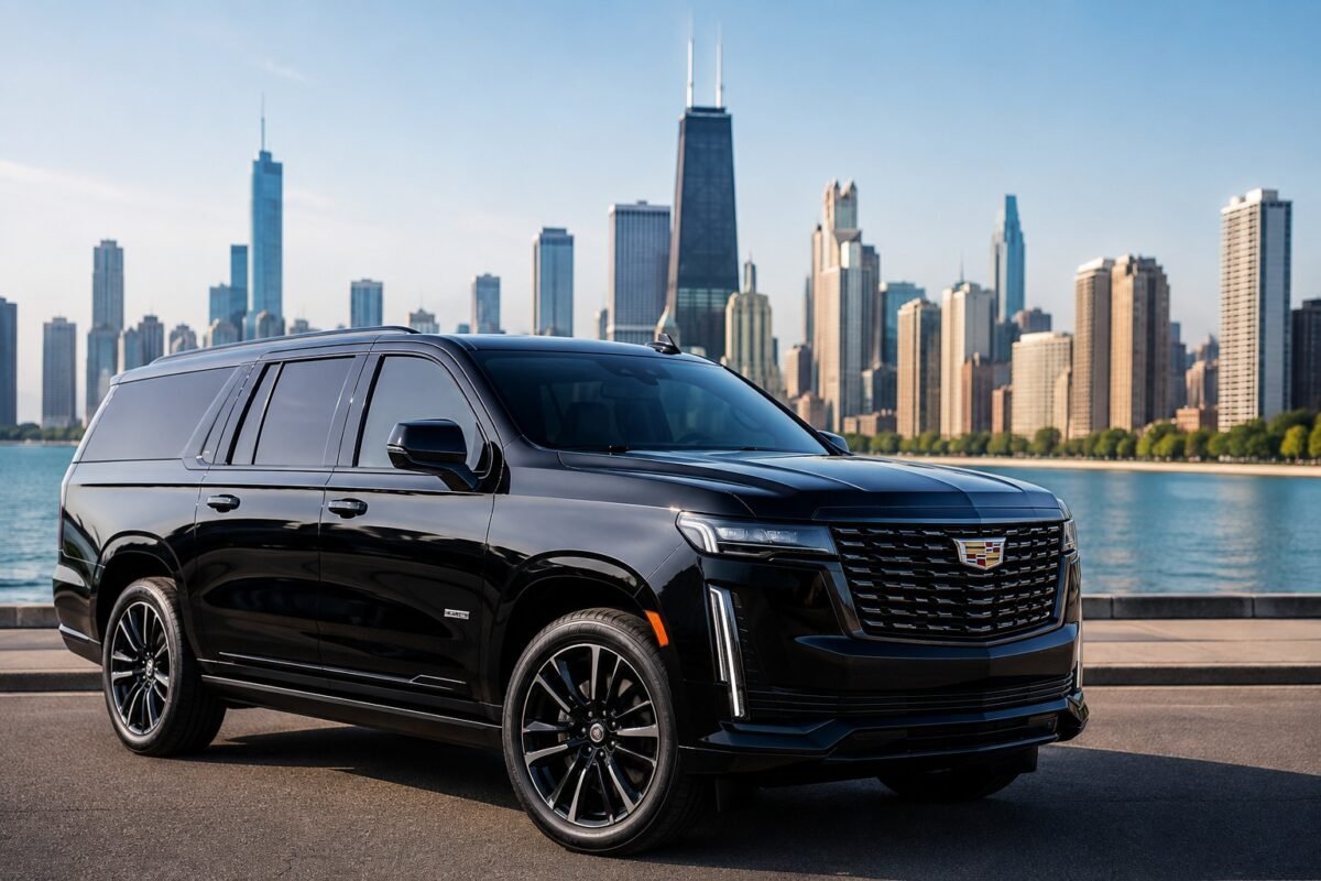 Chicago Premium SUV Transportation with a black latest-model luxury SUV in Chicago
