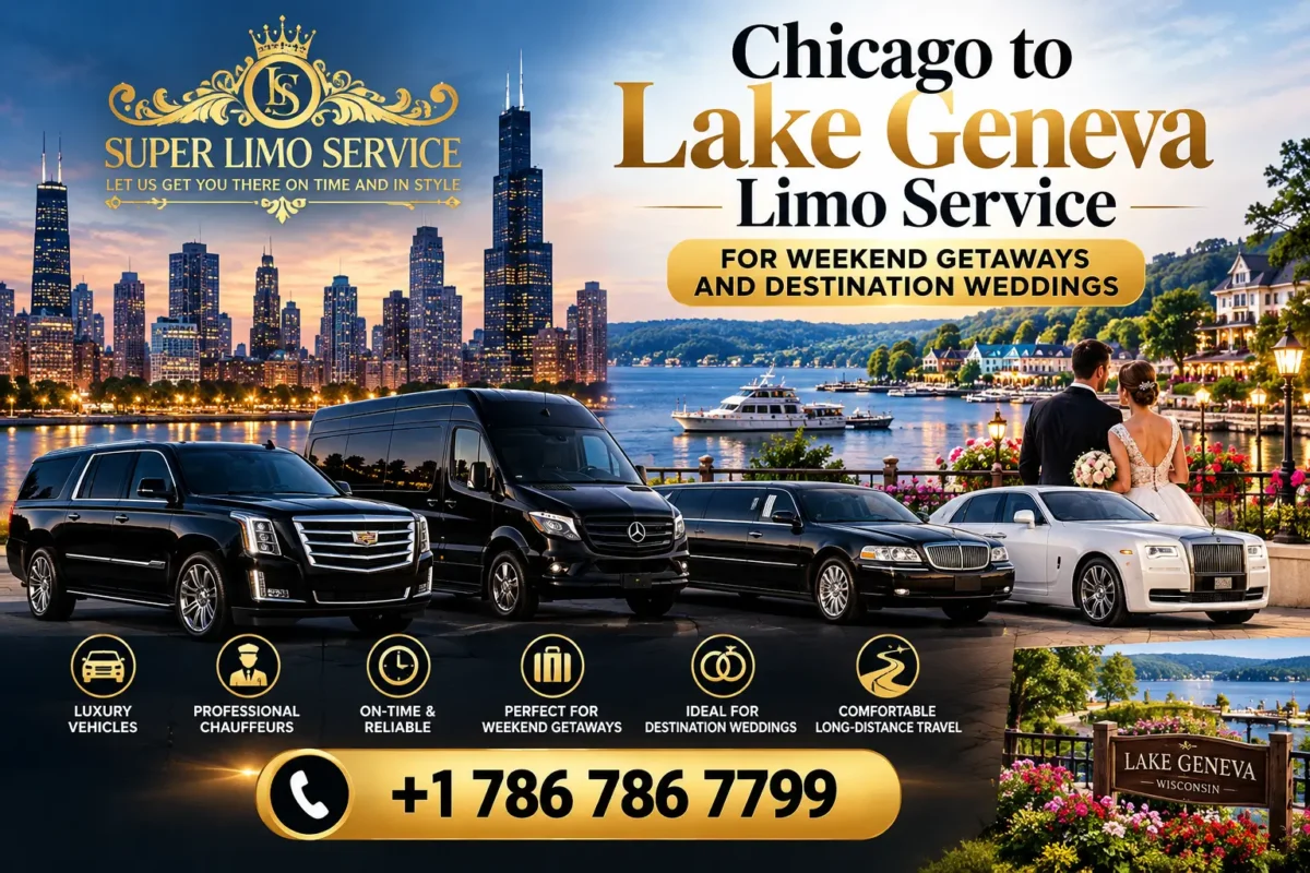 Chicago to Lake Geneva limo service featuring luxury vehicles, professional chauffeurs, and scenic transportation for weekend getaways and destination weddings.
